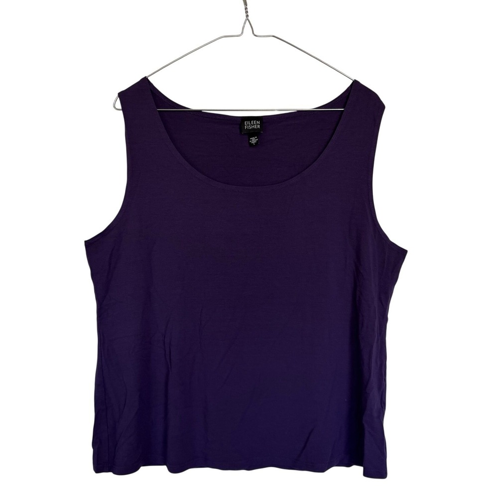 Eileen Fisher Womens Purple Viscose Jersey Scoop Neck Tank Top Shell Size Large